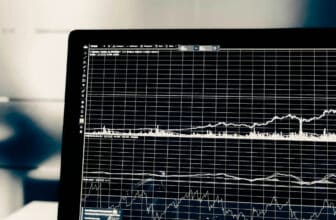 image of laptop with a black and white trading chart