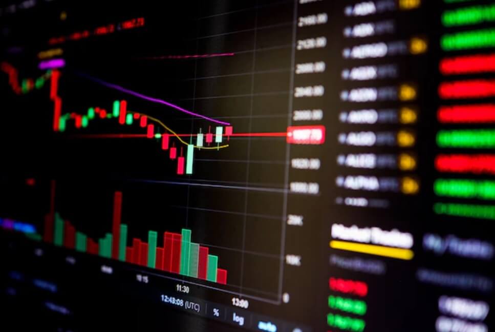 close up of black, red, and white forex chart