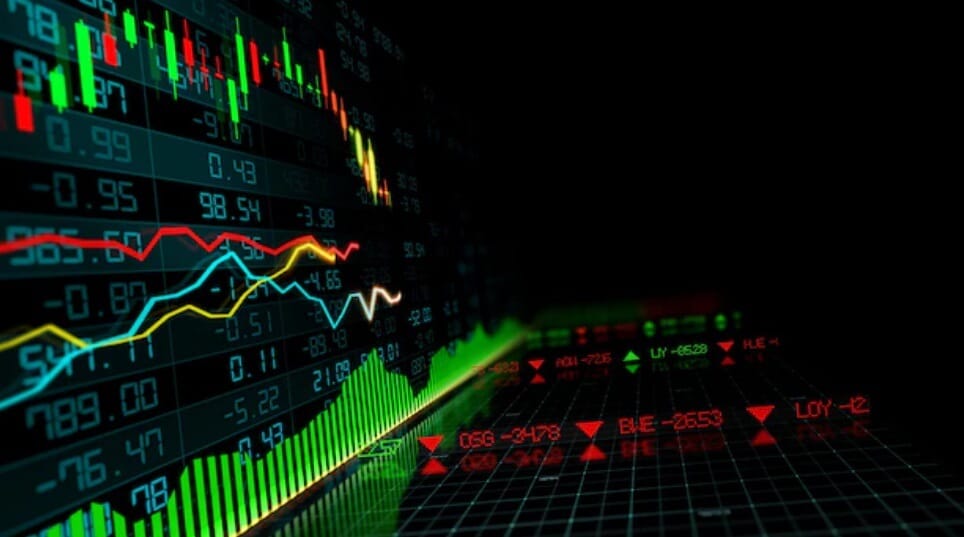 trading chart to right of screen that is red and green