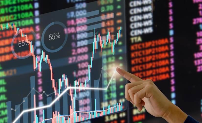 finger touching holographic forex chart