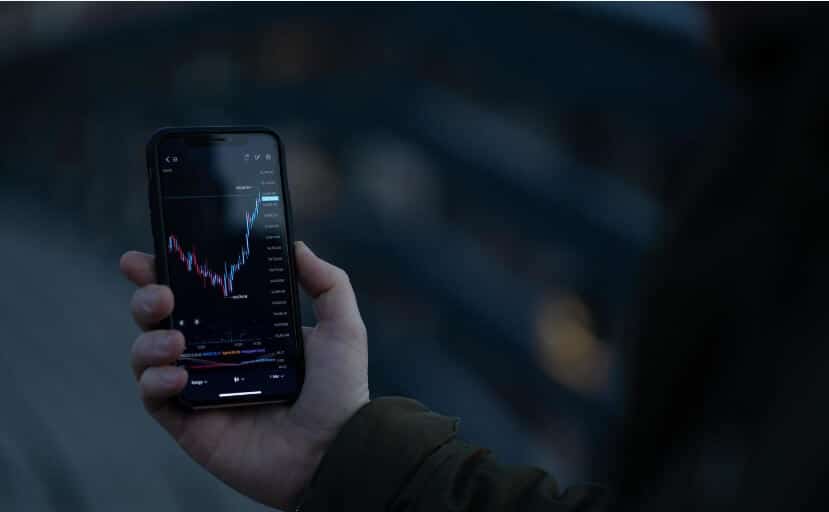 person holding phone showing forex chart