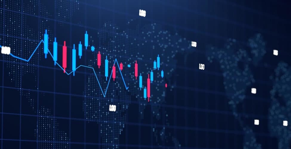 deep blue and red forex chart