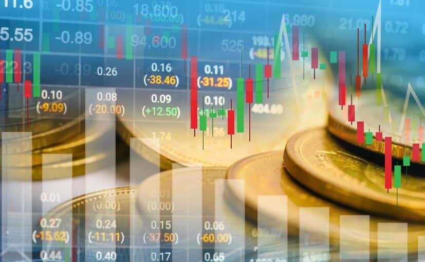 background of gold coins and forex chart