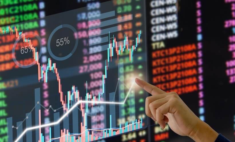 finger touching virtual forex chart