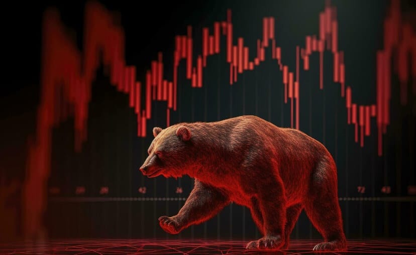 bear walking across red forex chart