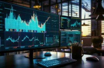 futuristic trading setup with computer showing forex chart