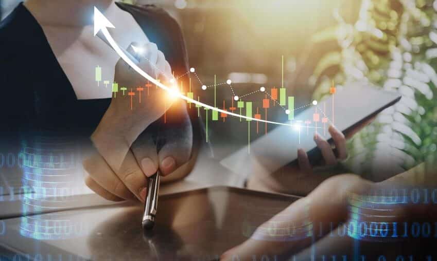 People working with forex chart overlay