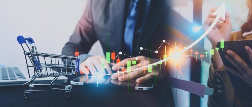 man working on forex with trading chart overlay