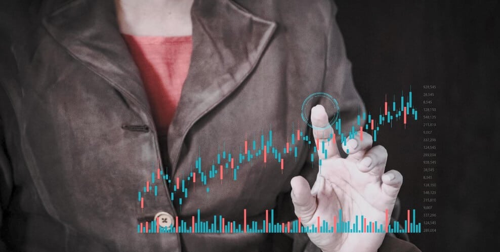 finger touching air and forex chart