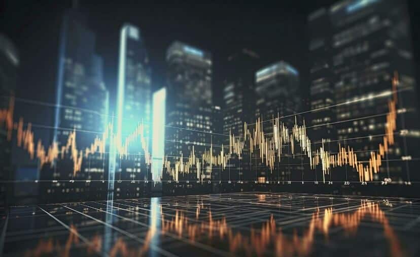 city skyline and forex chart merged