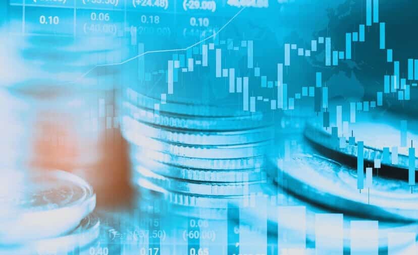 blue forex chart with coins