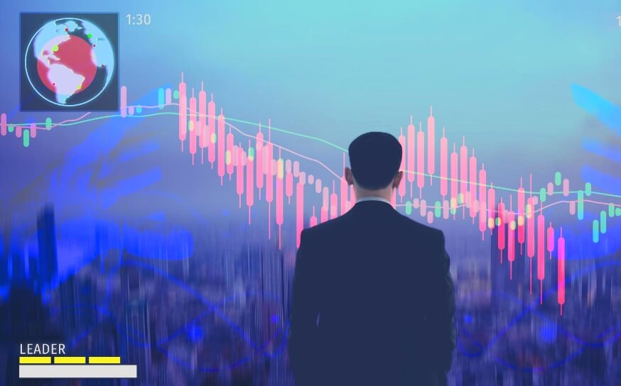 man looking at virtual forex chart