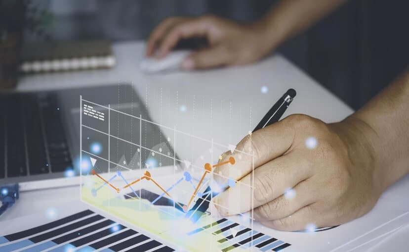 pen writing with virtual forex chart