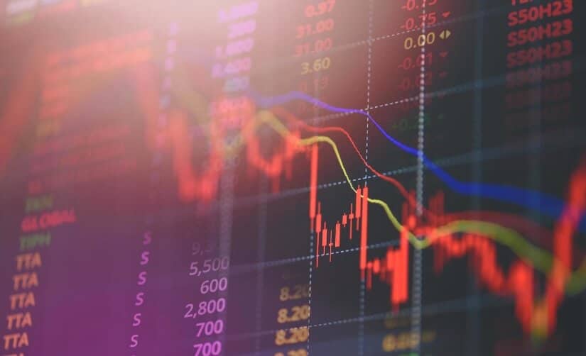 red forex chart with price overlay