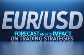 A sleek and modern 3D-rendered banner displaying the text 'EUR/USD Forecast and Its Impact on Trading Strategies' in bold white and blue letters against a dark blue gradient background, illuminated with soft lighting.